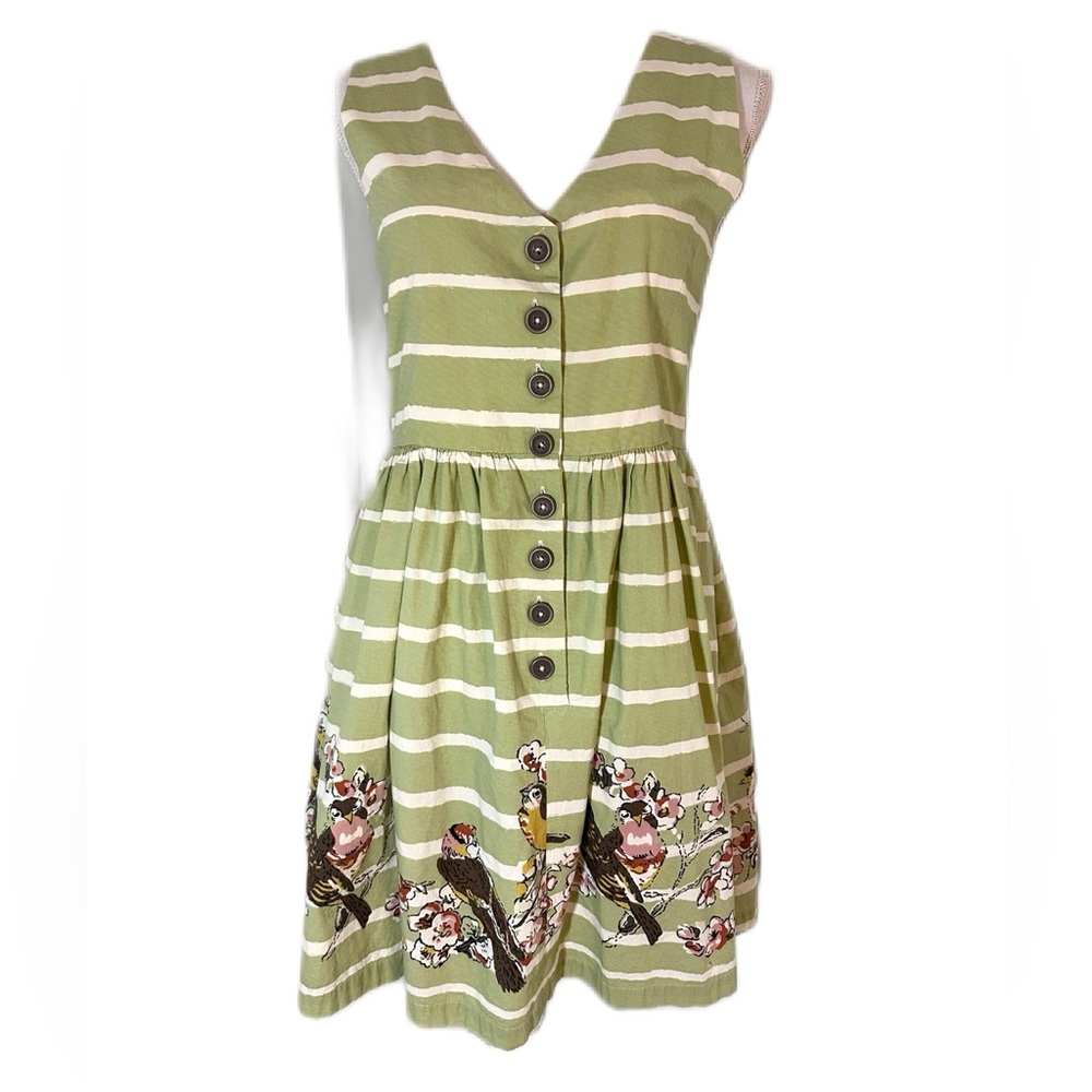 Anthropologie Olive and Cream Button-Back Mini Dress